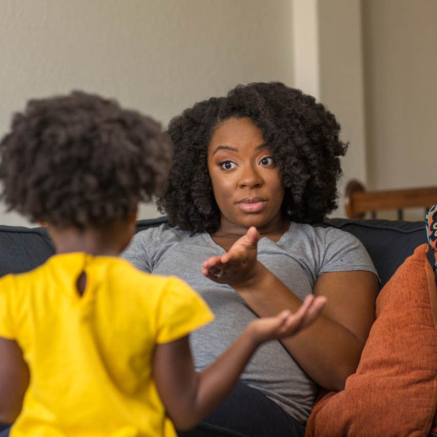 mother being sarcastic talking to kid saying i admire your confidence