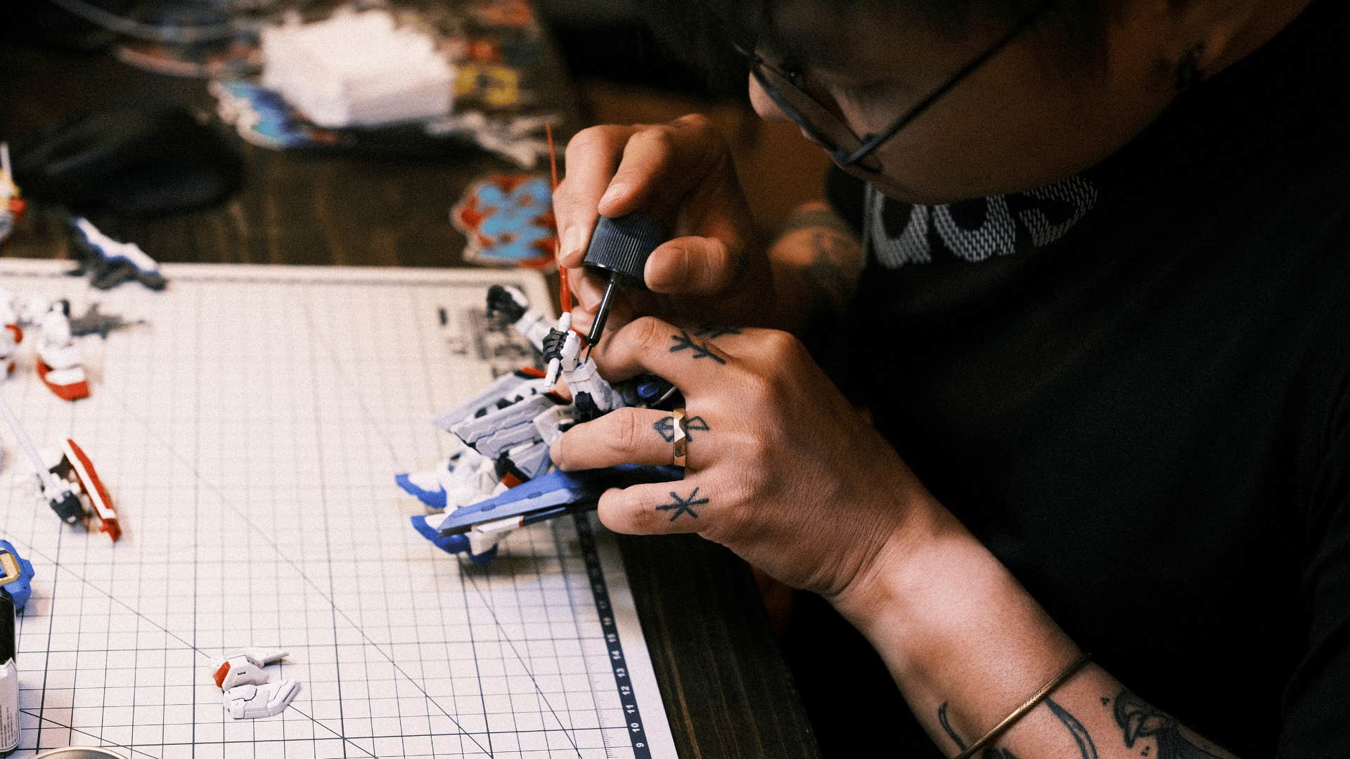 man building small model craft