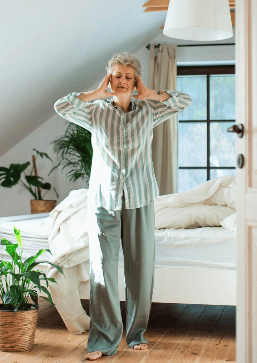 older woman doing her morning routine