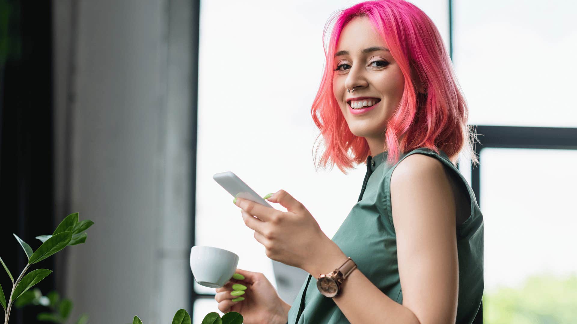woman with pink hair who has a rebellious streak