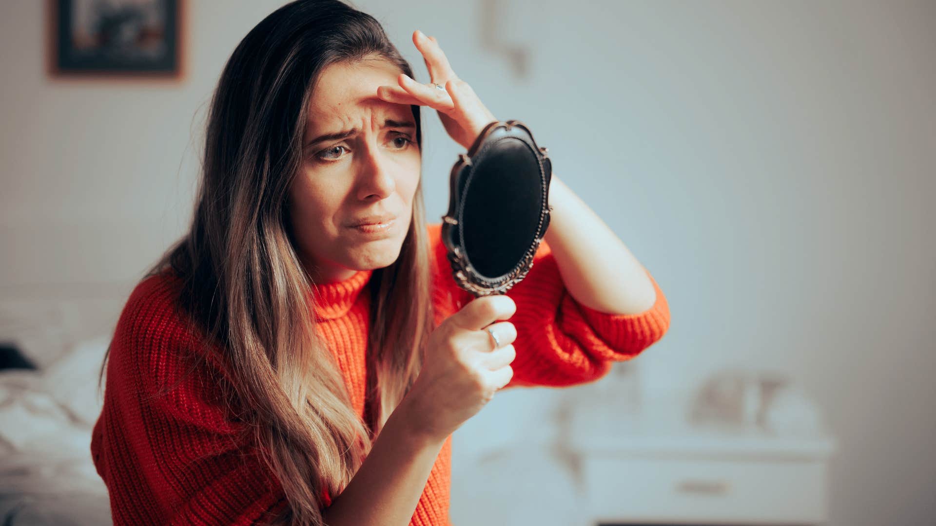 mentally and emotionally weak woman whining about her appearance