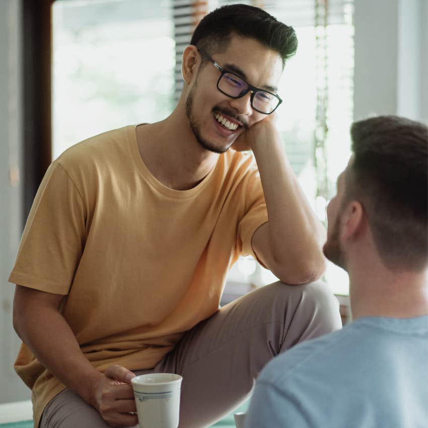 A couple enjoying a genuine conversation without distractions or pressure to impress