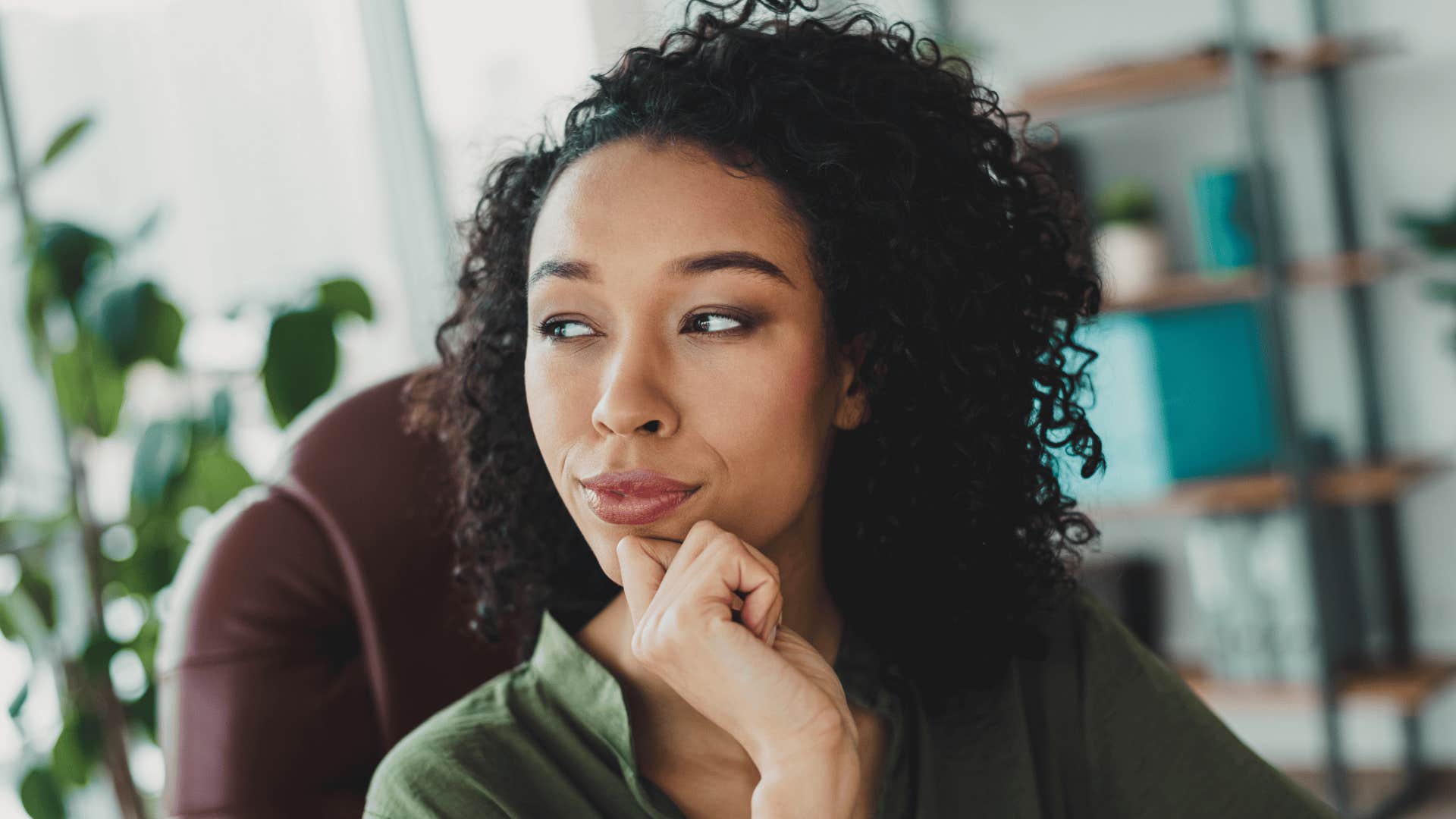 woman with a rich internal dialogue thinking deeply