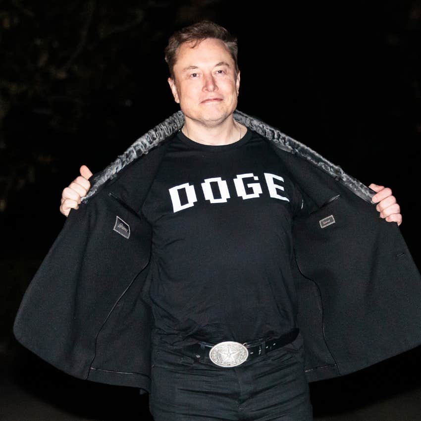 Elon Musk wearing a Doge t-shirt
