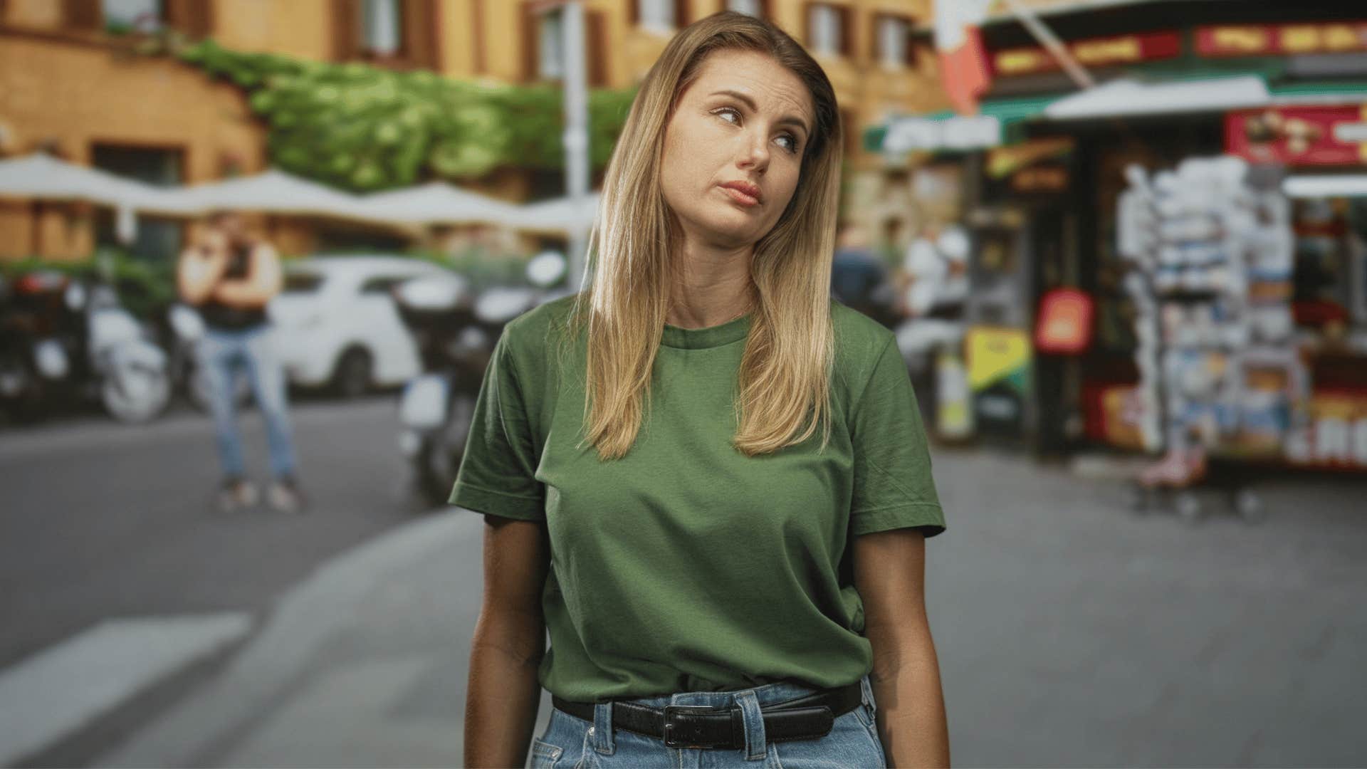 Woman who lacks character rolls her eyes and thinks things are beneath her 