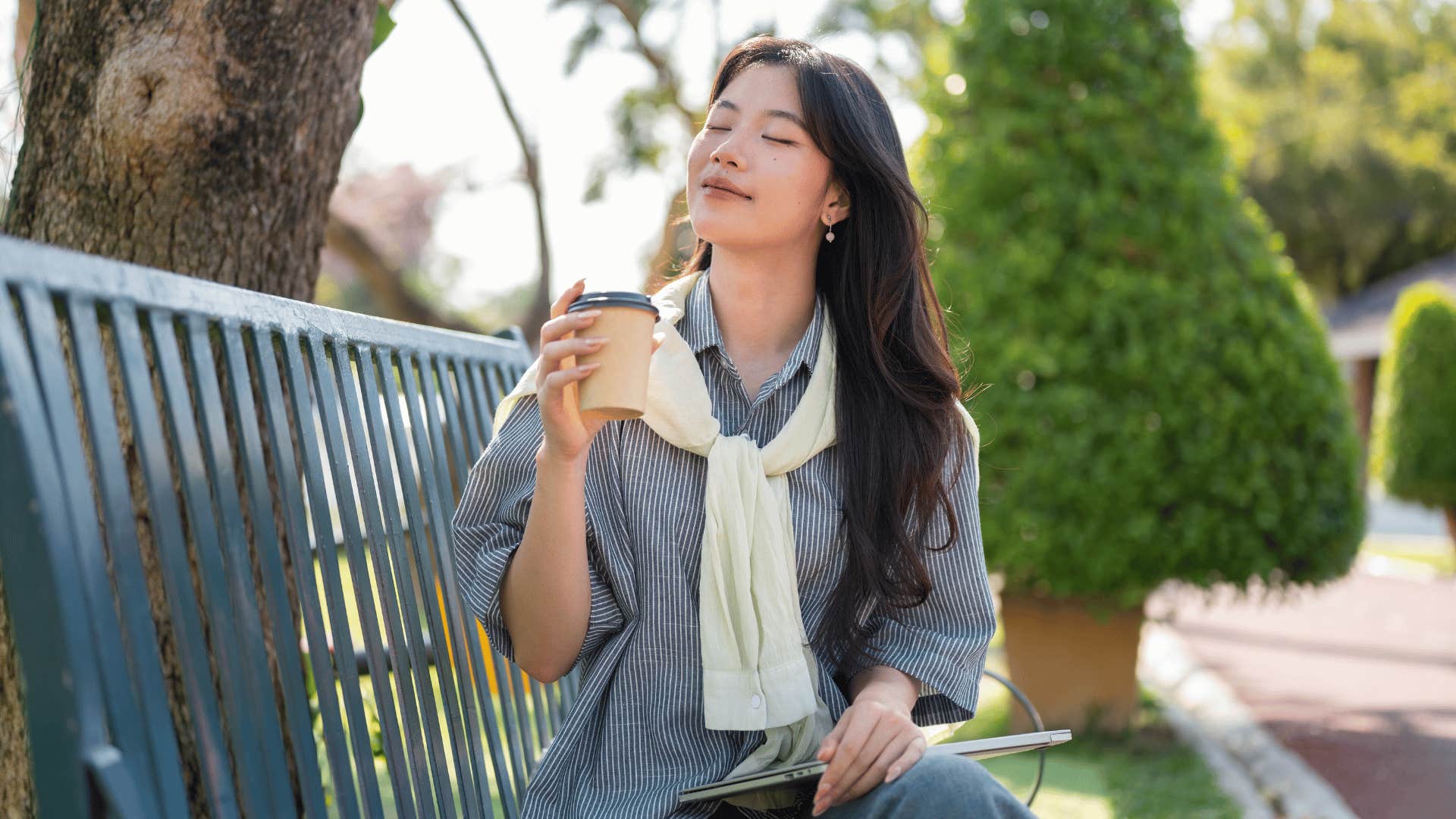 very private woman meditating instead of posting online