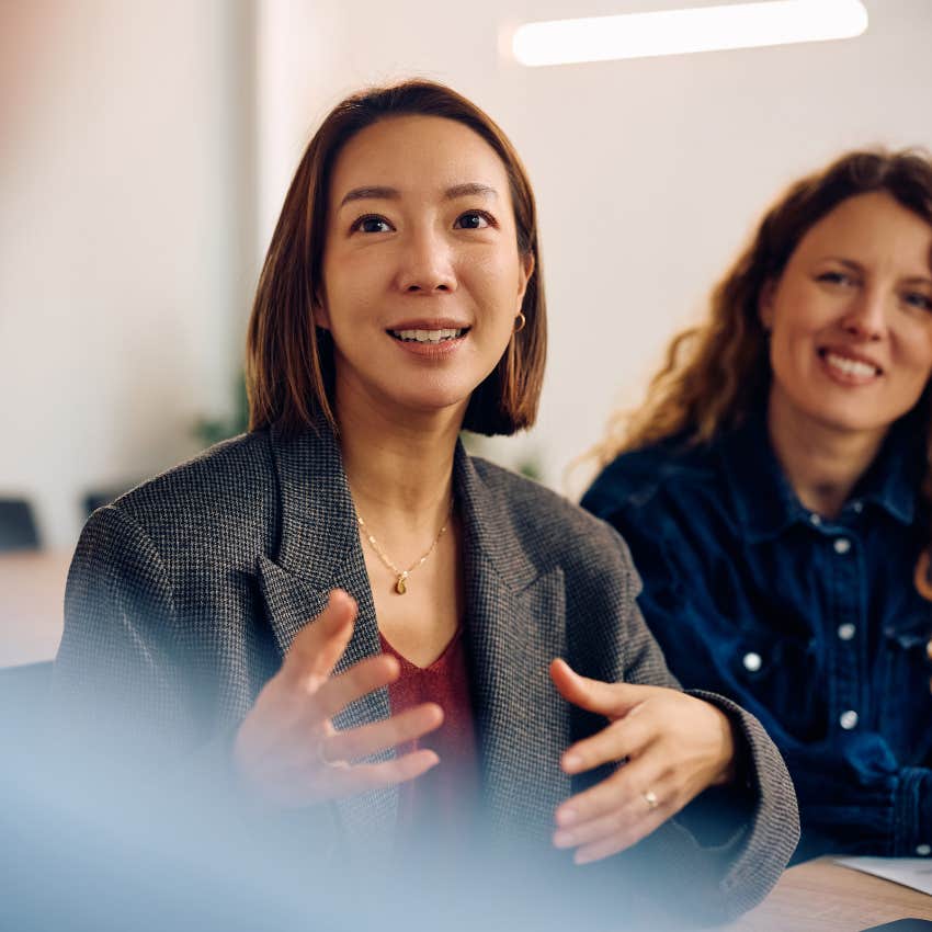 woman talking to colleague saying I feel like I don't really know you