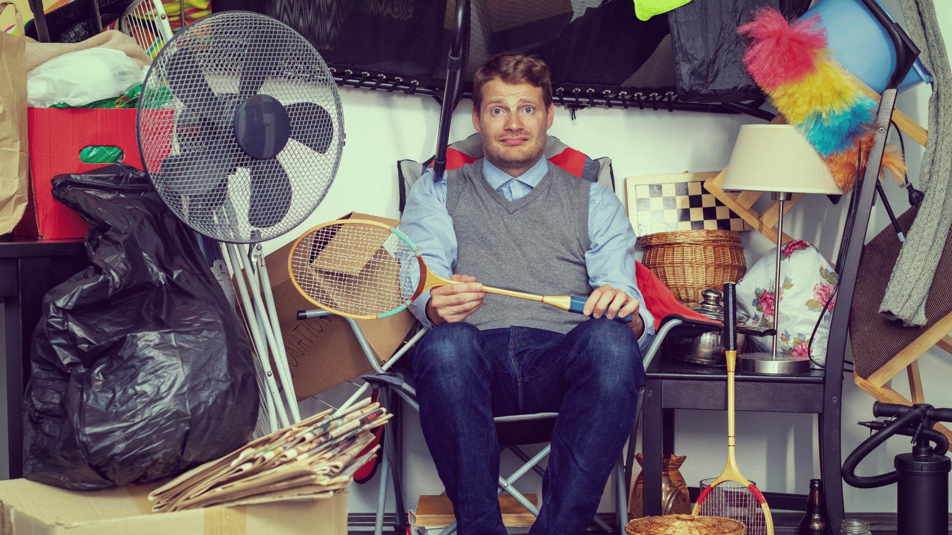 man emotionally attached to objects hoarding in garage