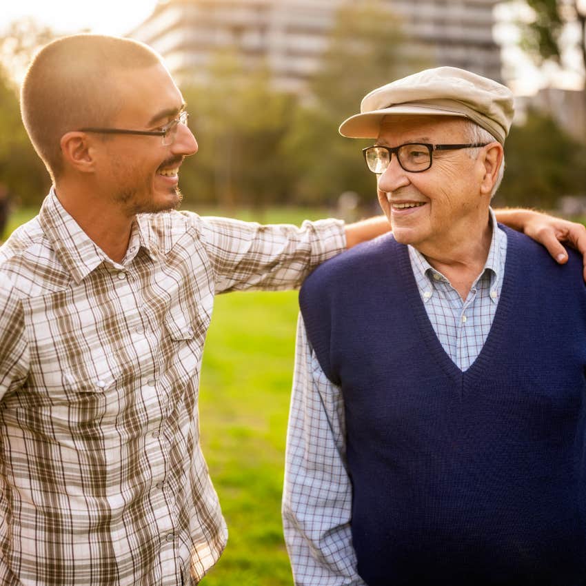 grandfather talking to grandson telling him do as I say not as I do