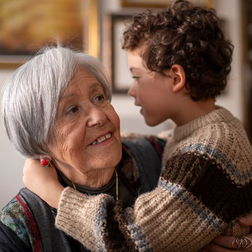 grandmother telling young grandson that's honest work