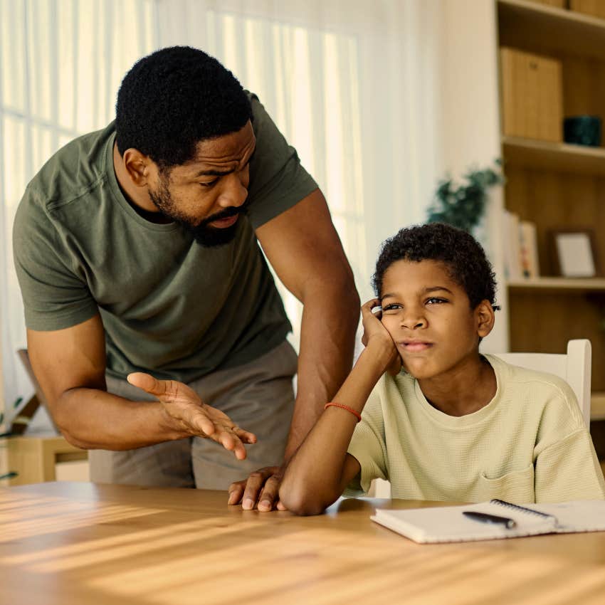 Man saying "because I said so" to his son.
