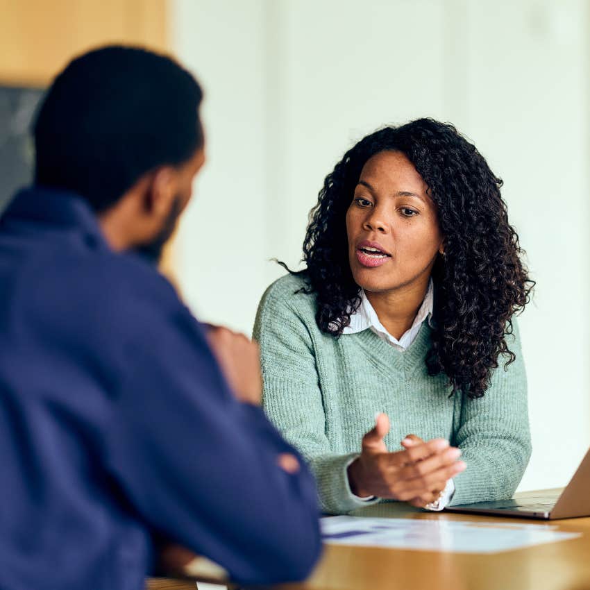 woman telling colleague you should really do this at work