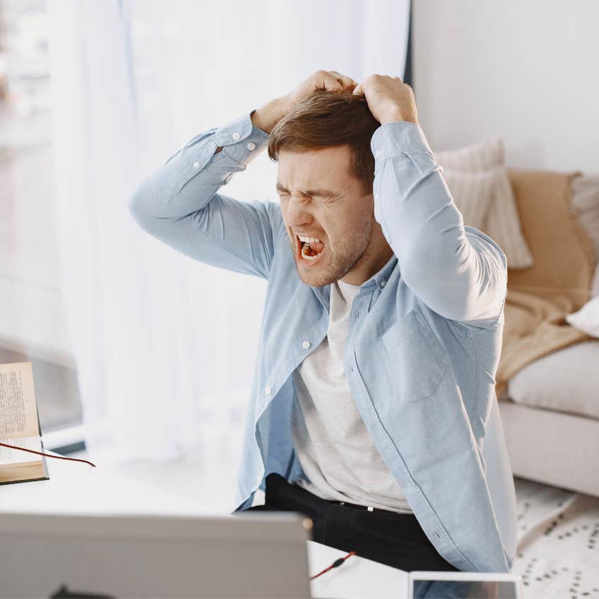 unintelligent man saying this always happens to me when he is stressed