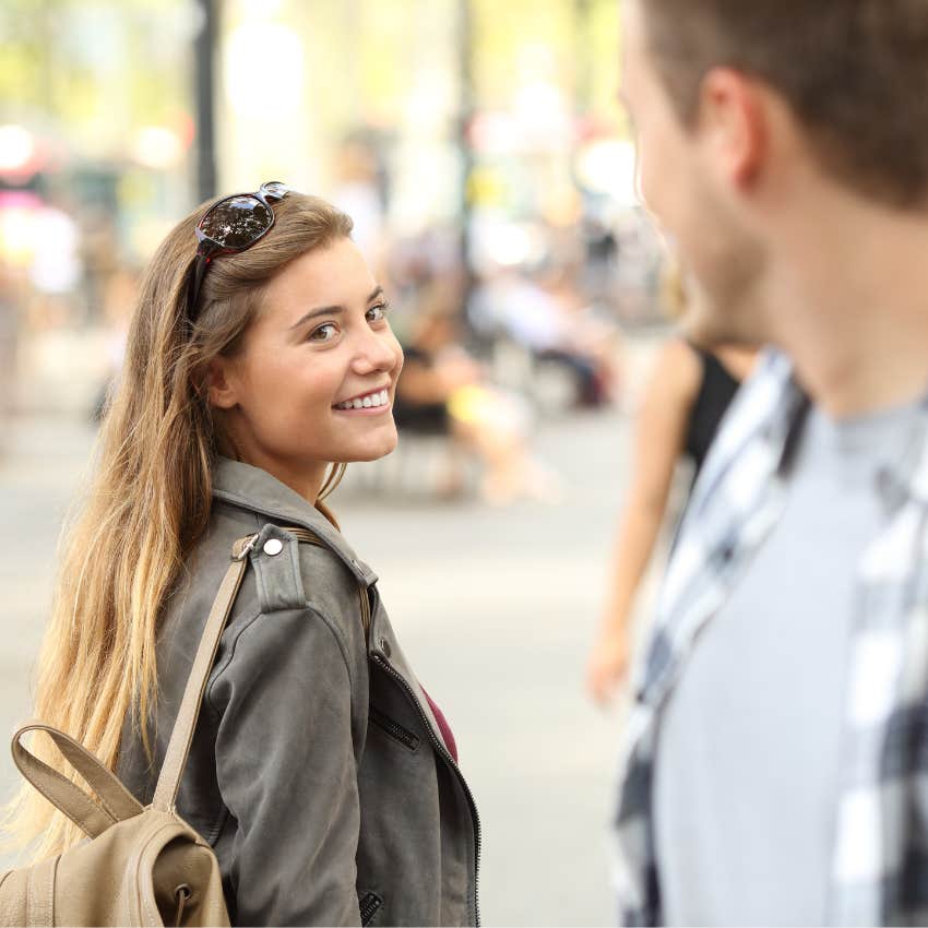 woman with adhd who has a crush on man passing on street
