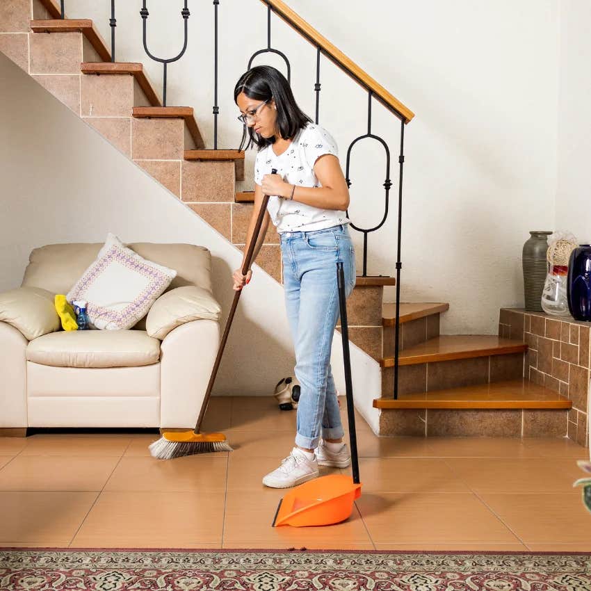 woman sweeping prepare salt pepper ritual full moon