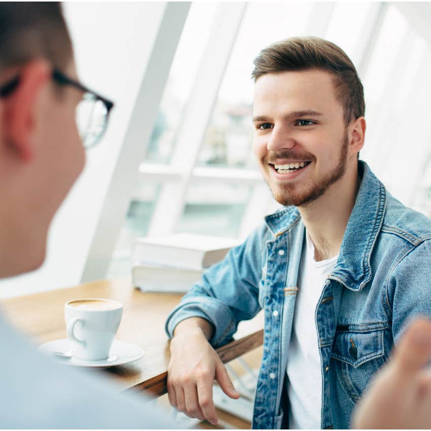 sarcastic man talking to friend in conversation