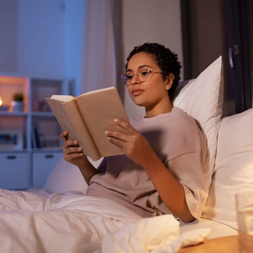 woman staying up late