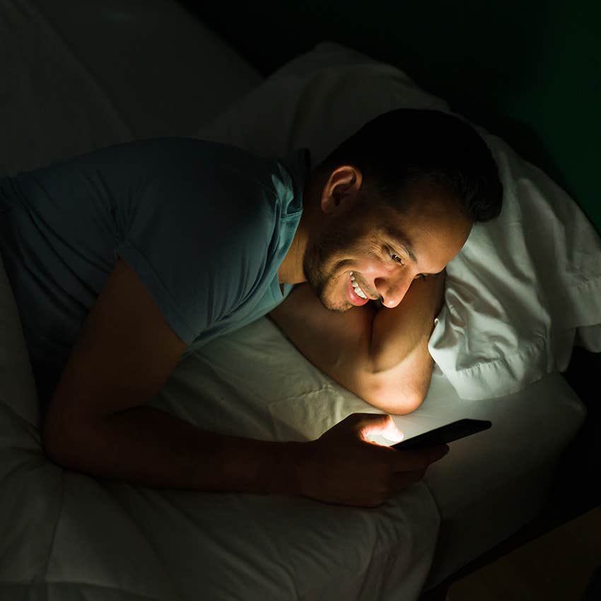 man staying up late on phone