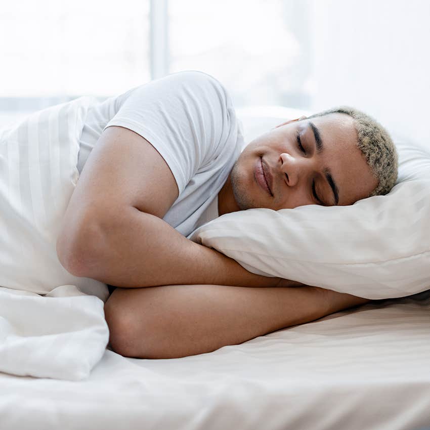 man sleeping peacefully in morning