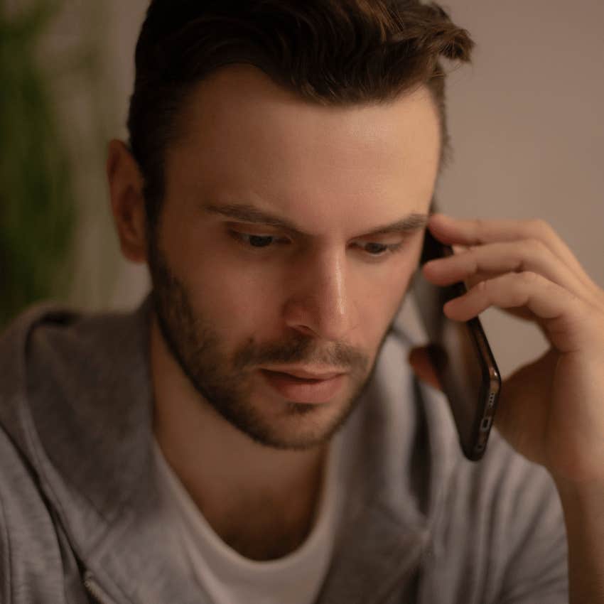 empathic man on the phone sick of being available all the time