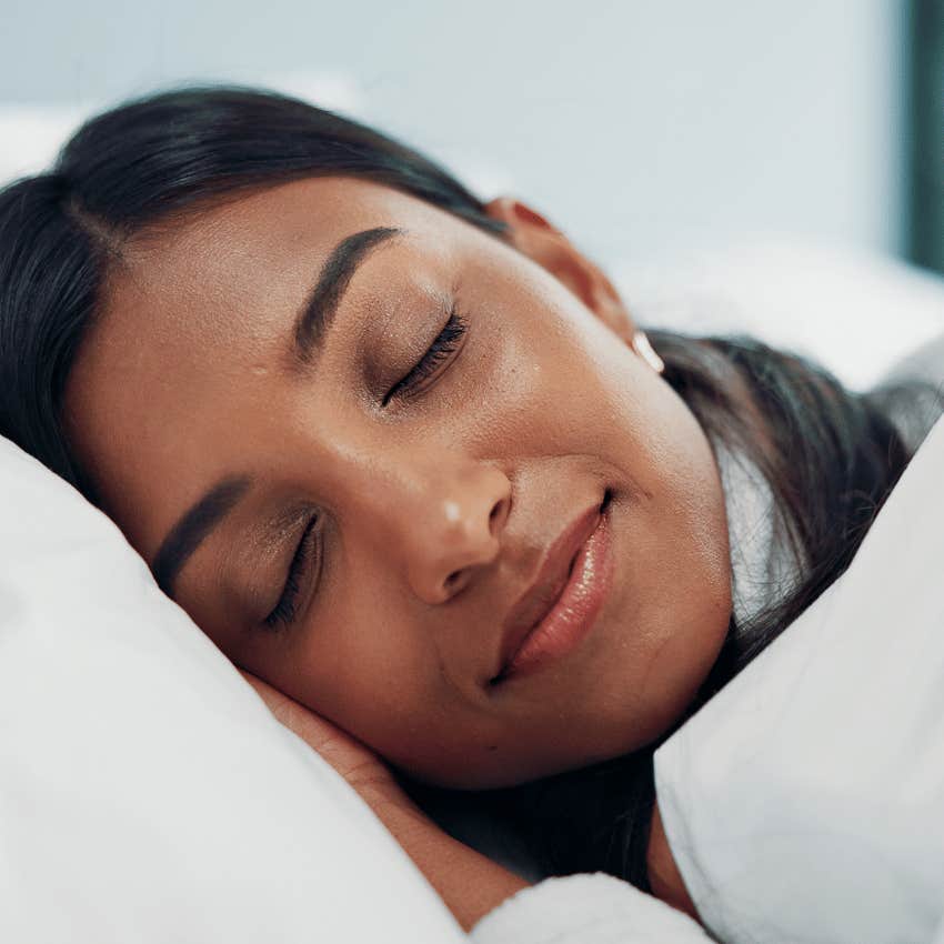 content woman going to bed early falling asleep