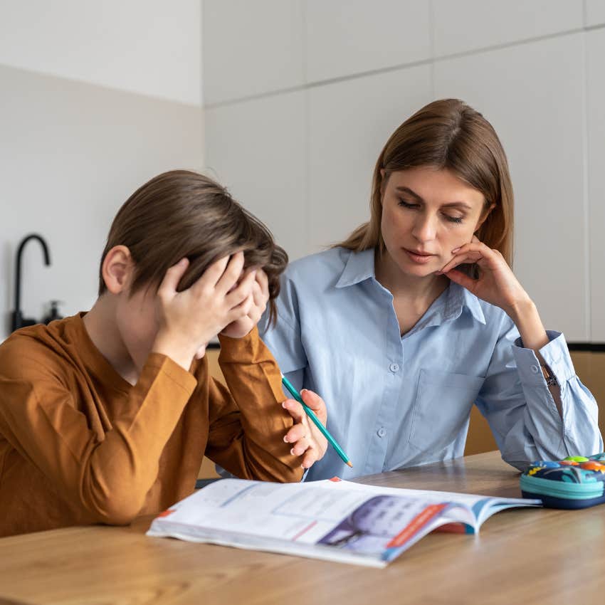 woman telling frustrated son you're allowed to feel upset