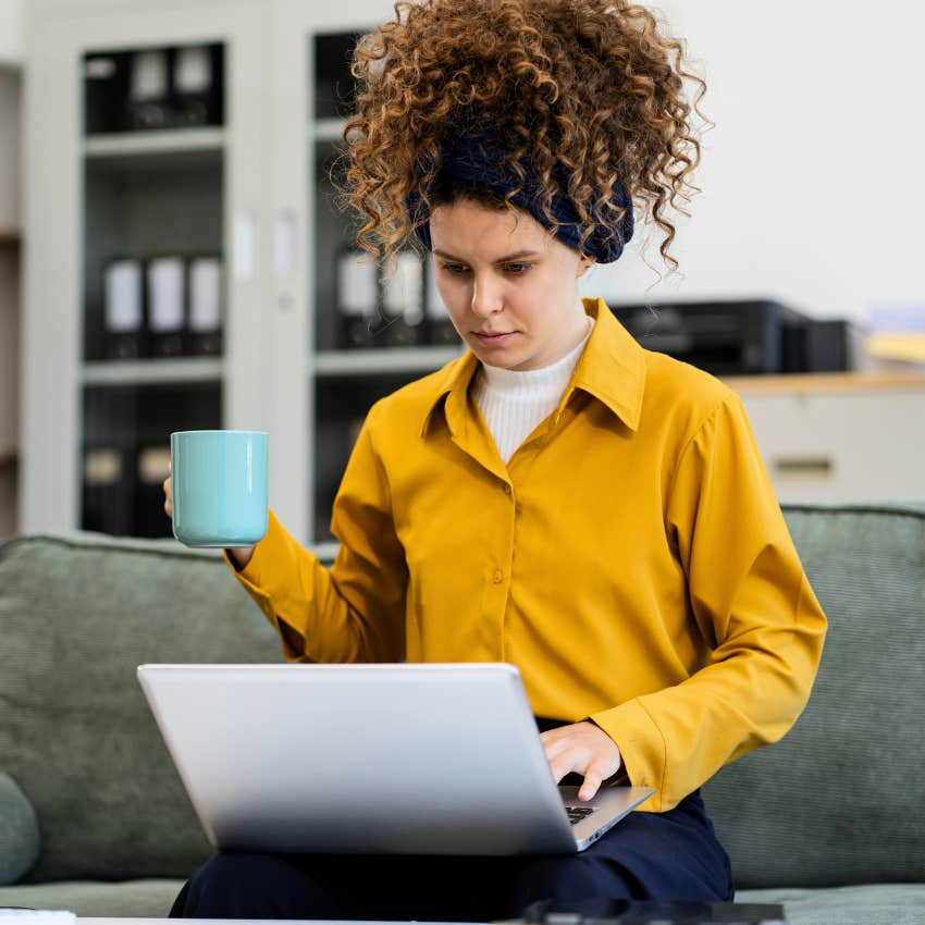 Woman clinging to their hyper-independence and working hard at home.