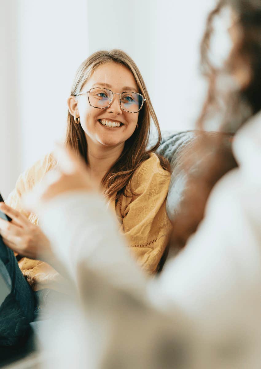 smiling woman talking