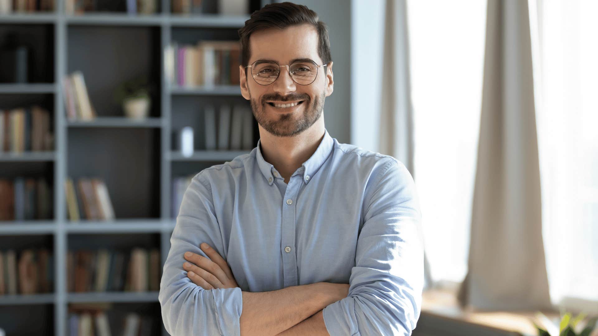 independent man smiling happily