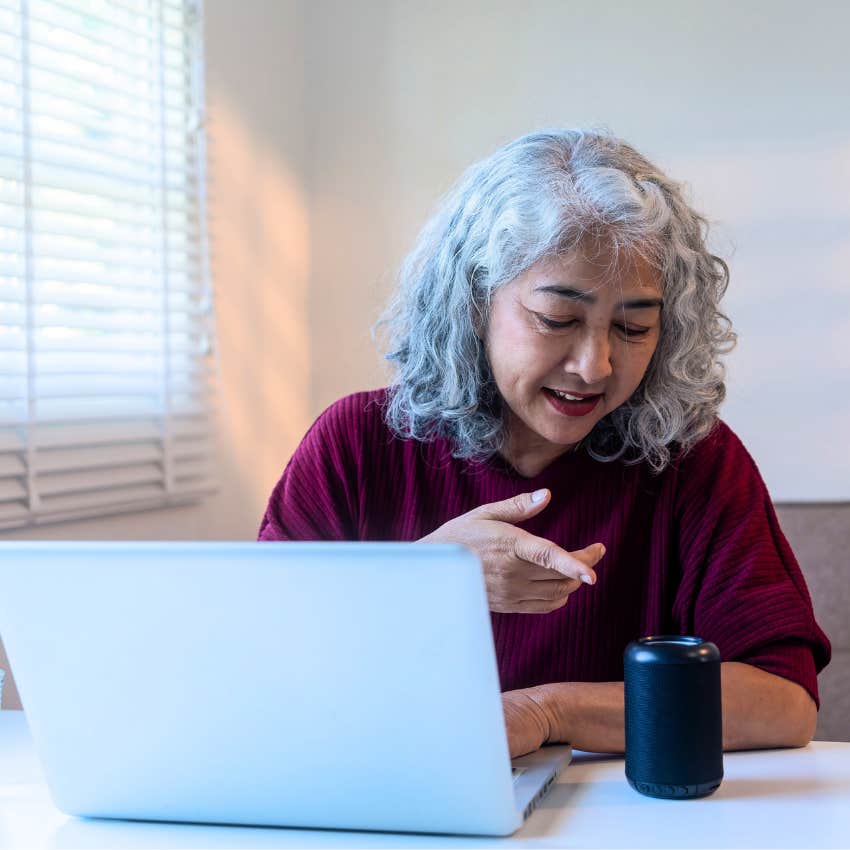 boomer woman using voice assistants at home