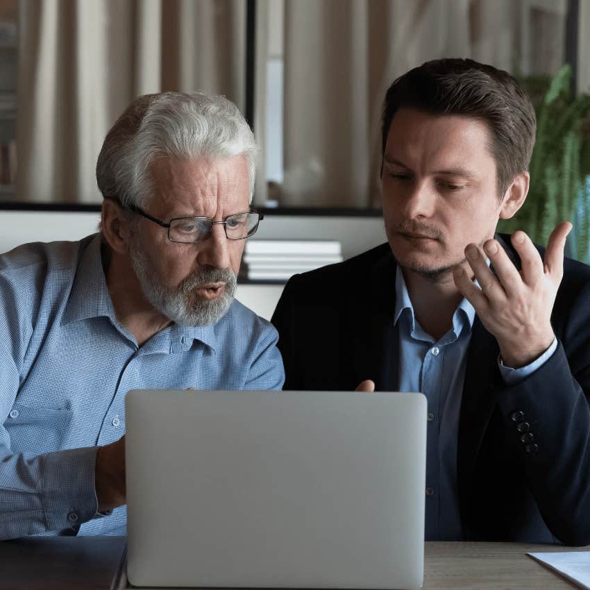 boomer man clinging to tradition at work with his gen z colleague