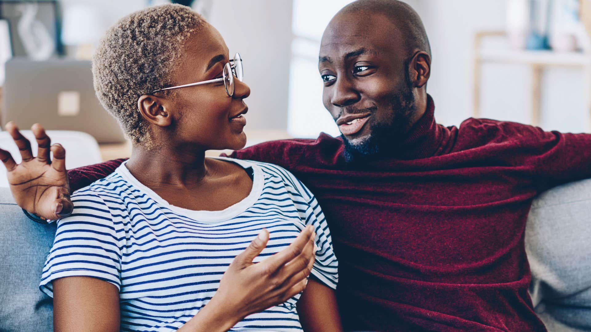 woman who takes sarcasm way too seriously talking to her husband