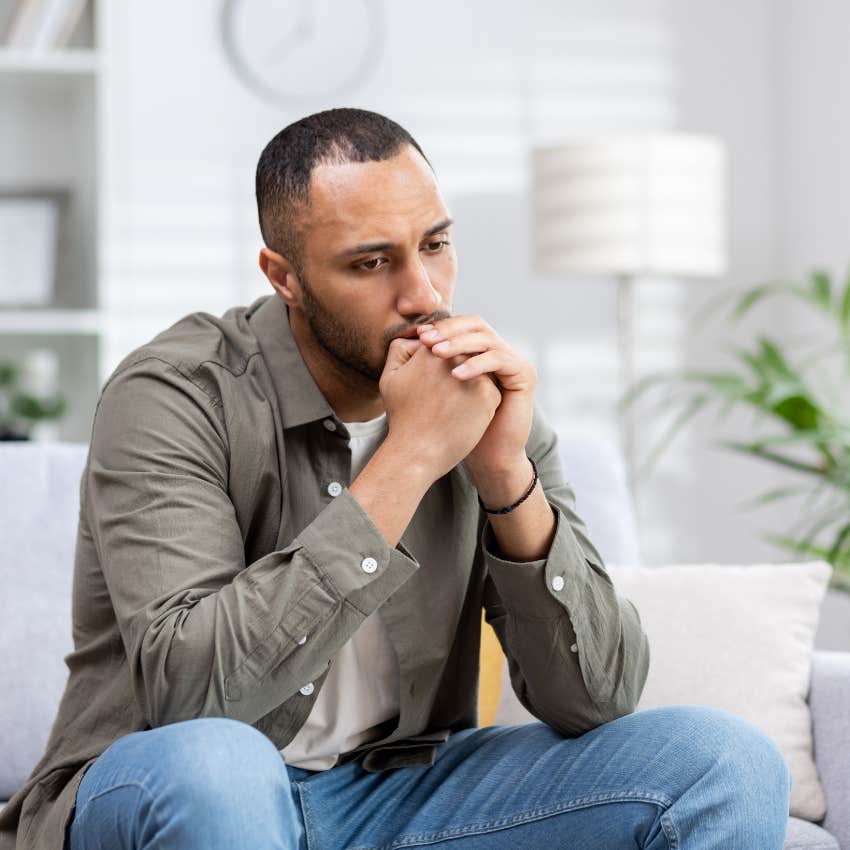 people-pleasing man wanting to avoid feedback as he thinks deeply
