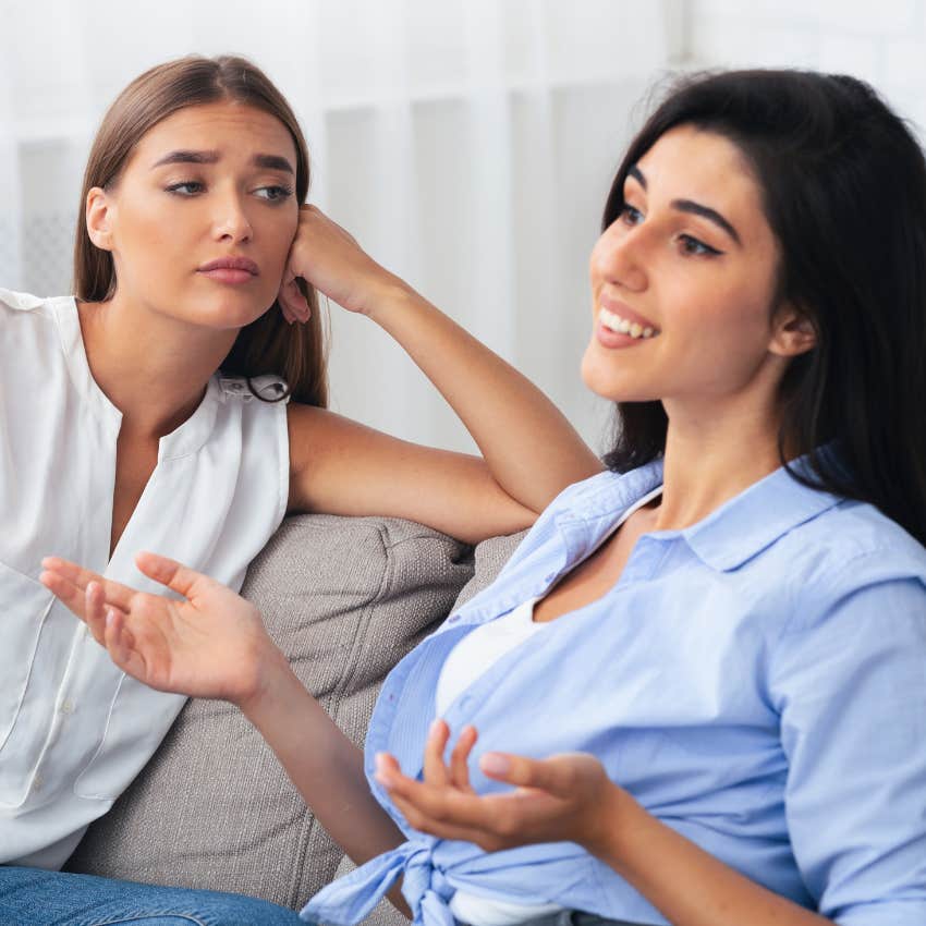 brilliant woman annoying her friend by talking about her intelligence