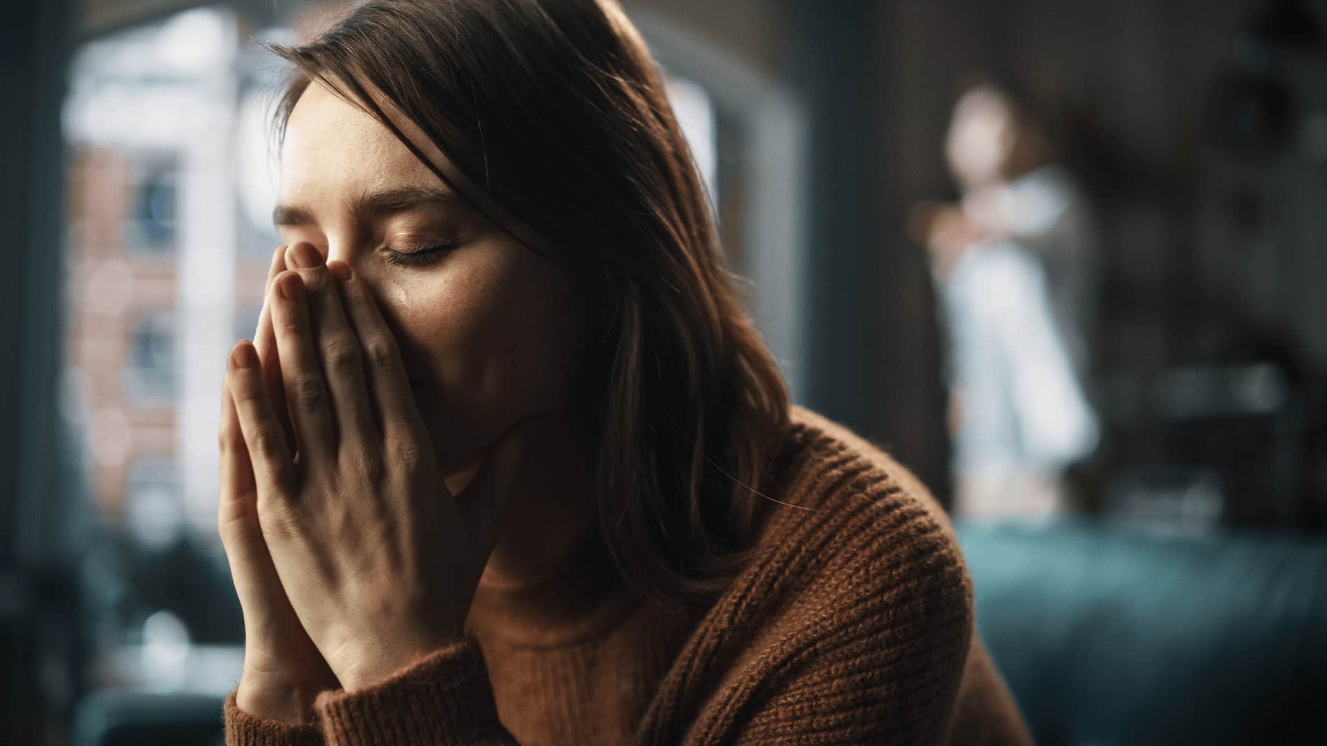 sad woman feeling deeply insecure saying nobody likes me to herself