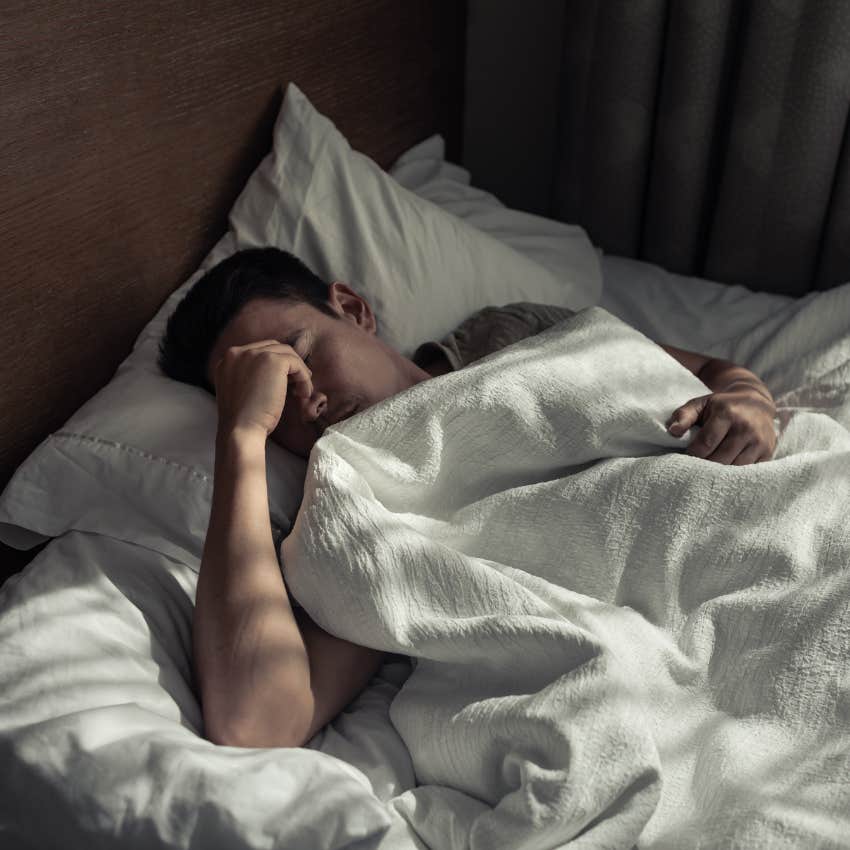 intelligent man dreaming about work