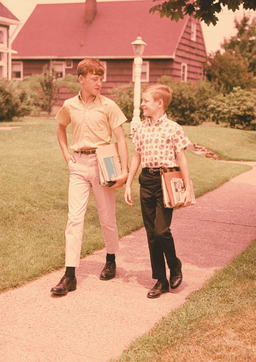 vintage photo of boys walking home from school