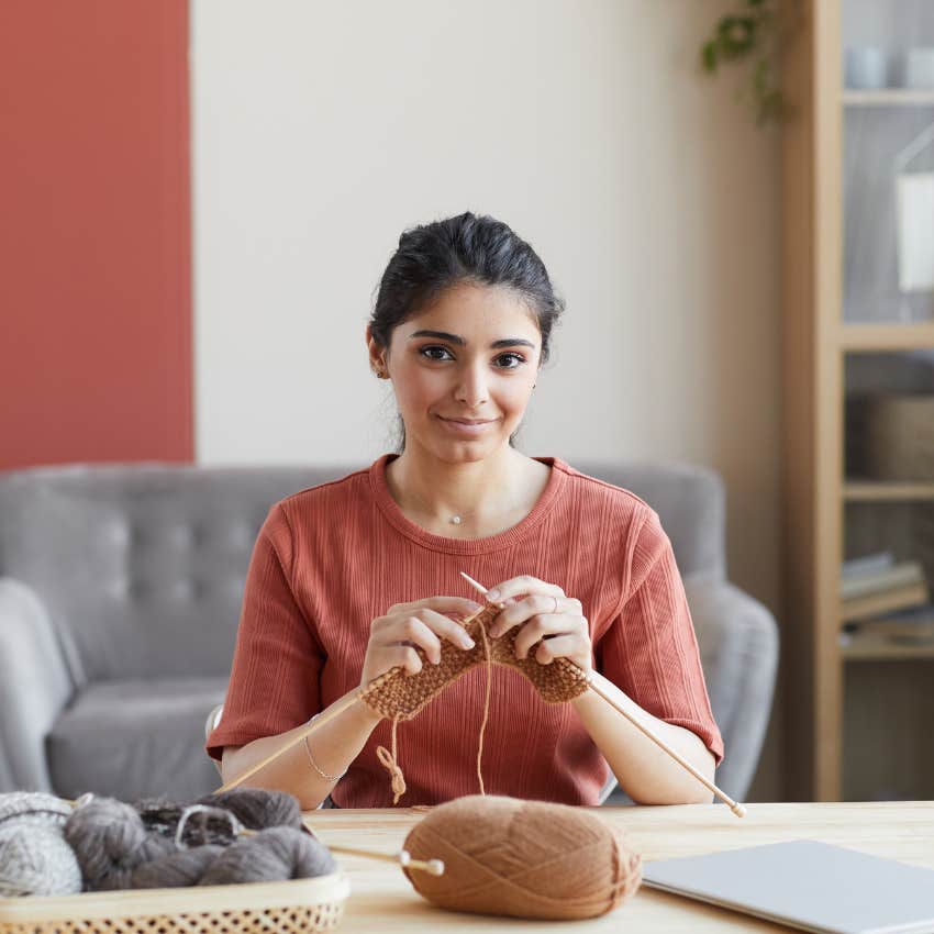 young woman with an interest in knitting