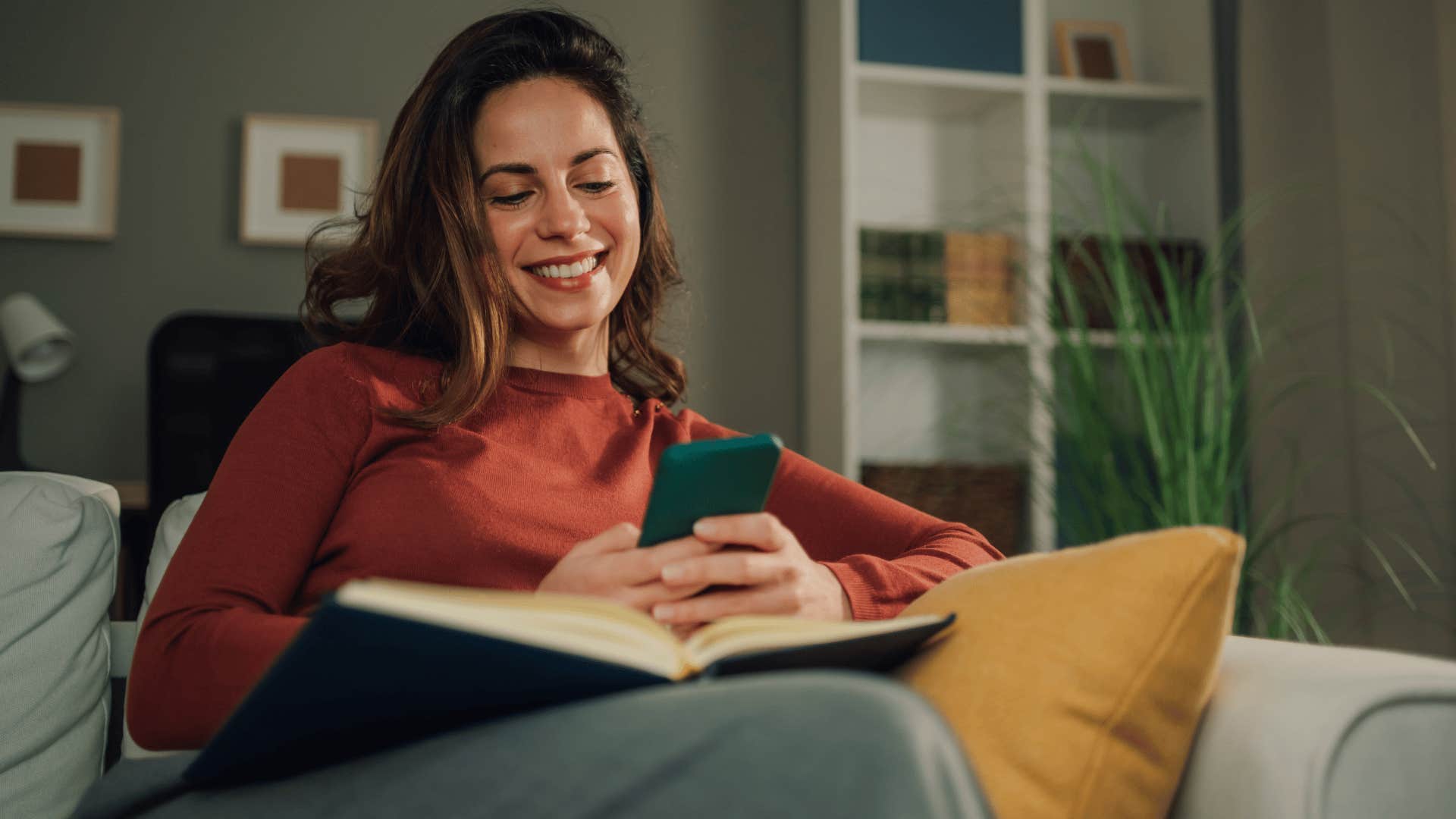 woman not overthinking her interactions focusing on reading a book