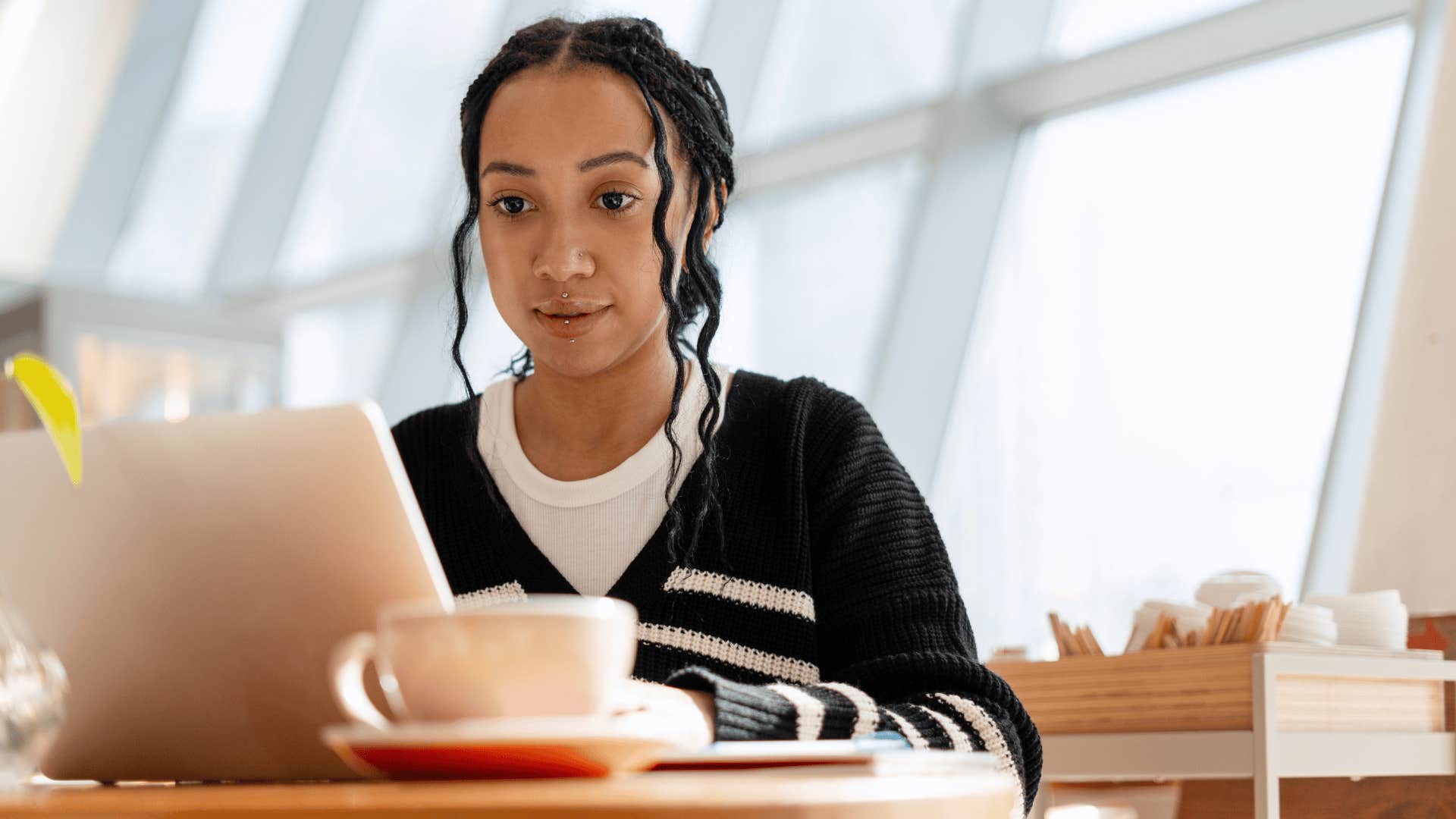 woman motivating herself at work