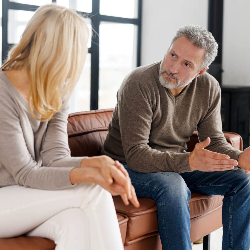 man cruelly telling upset wife you're literally fine and gaslighting her