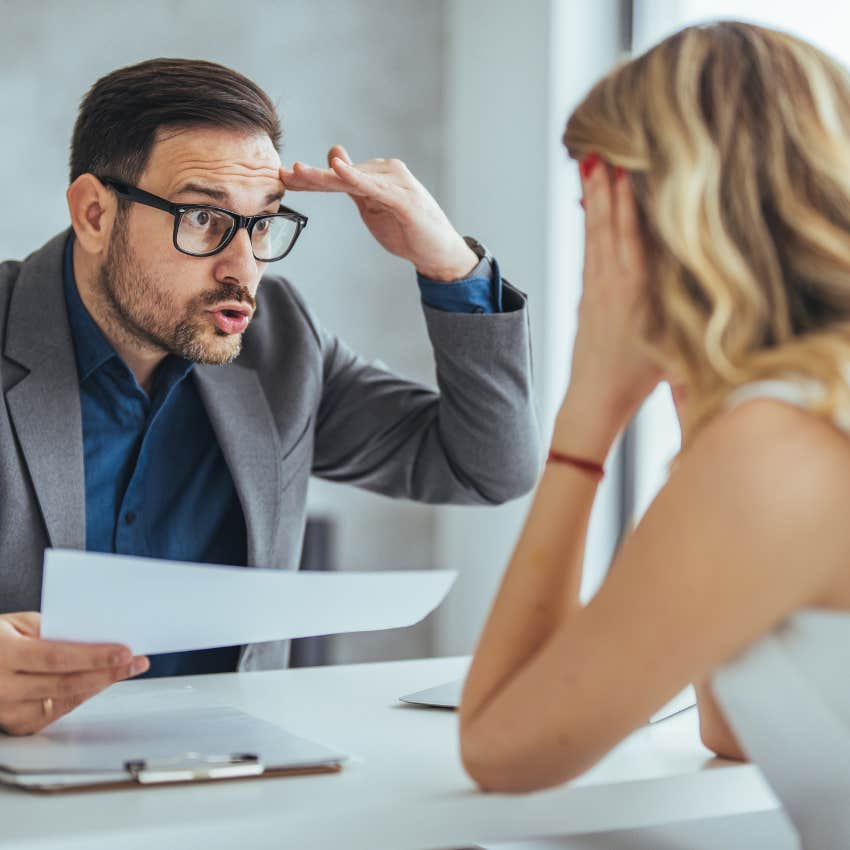 woman who is miserable at work interacting with a difficult colleague