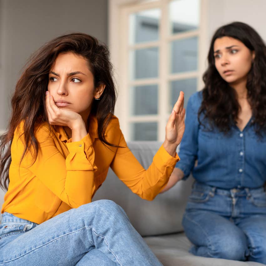 woman with no heart telling friend I never asked you to do that