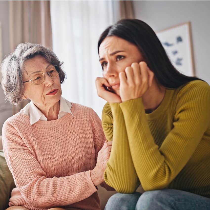 miserable woman complaining to her mom about not meeting her goals