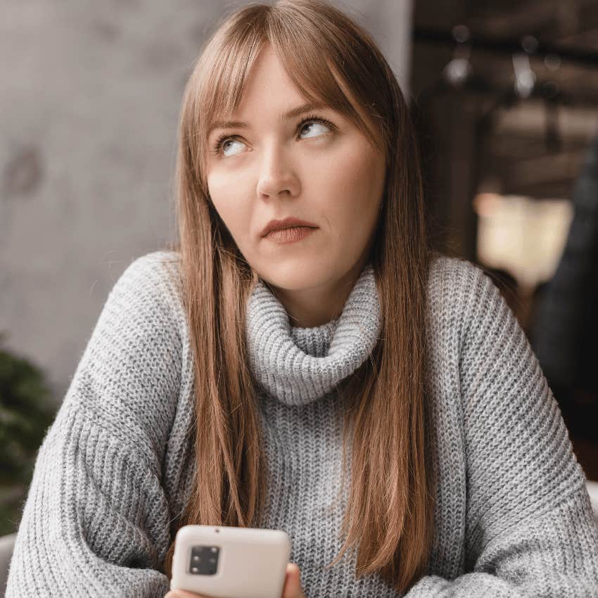 miserable woman rolling her eyes thinking about bad luck