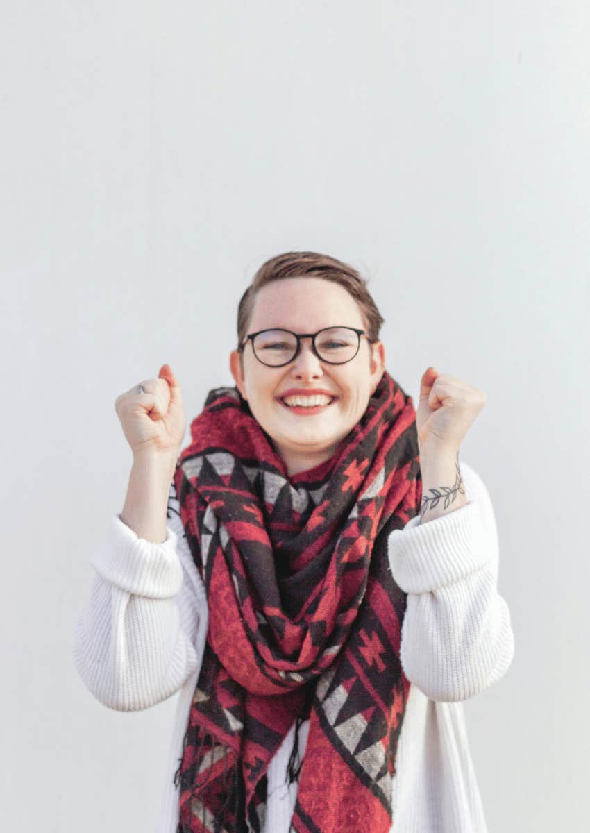young woman with an excited expression