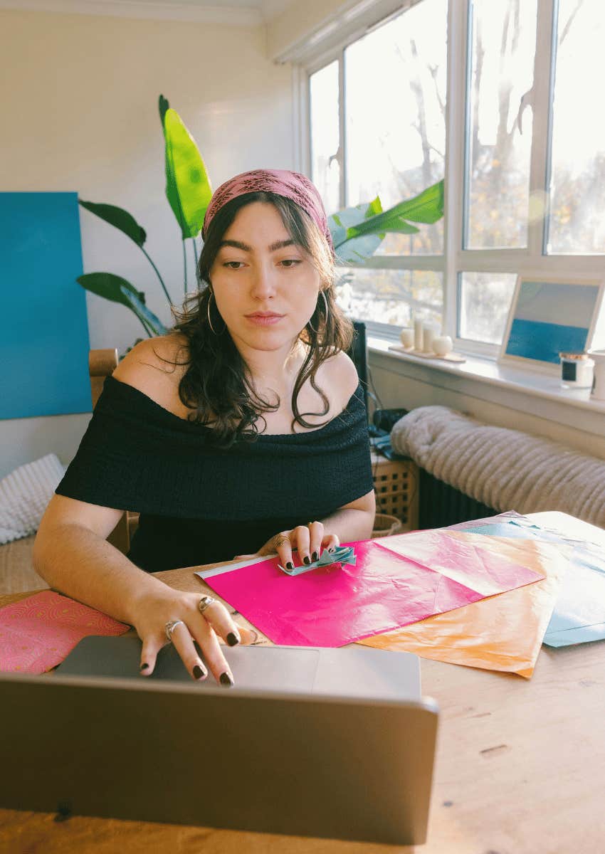 young woman following a tutorial learning something new