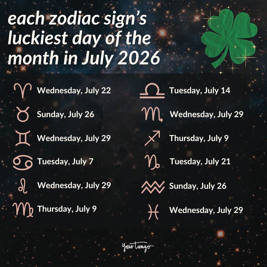 zodiac sign luckiest day month july 2026