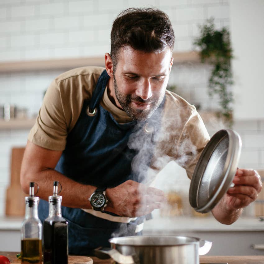 Man whose job requires physical labor relaxes by cooking 