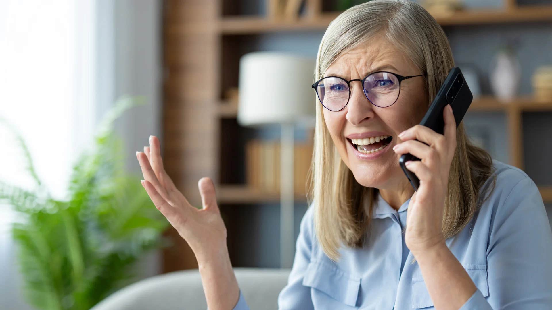 older woman lacking vulnerability yelling on the phone